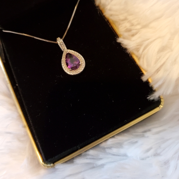 AMY Amethyst Color Pear Shape Drop Pendant Neclace - Picture 5 of 6